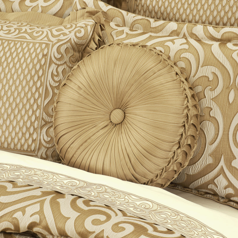 Set of 2 Decorative Round Pleated Throw Pillows, Classy Accent