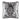 A 20 inch square decorative throw pillow with a woven jacquard medallion design in silver, ivory, and black tones, with a solid black velvet back.
