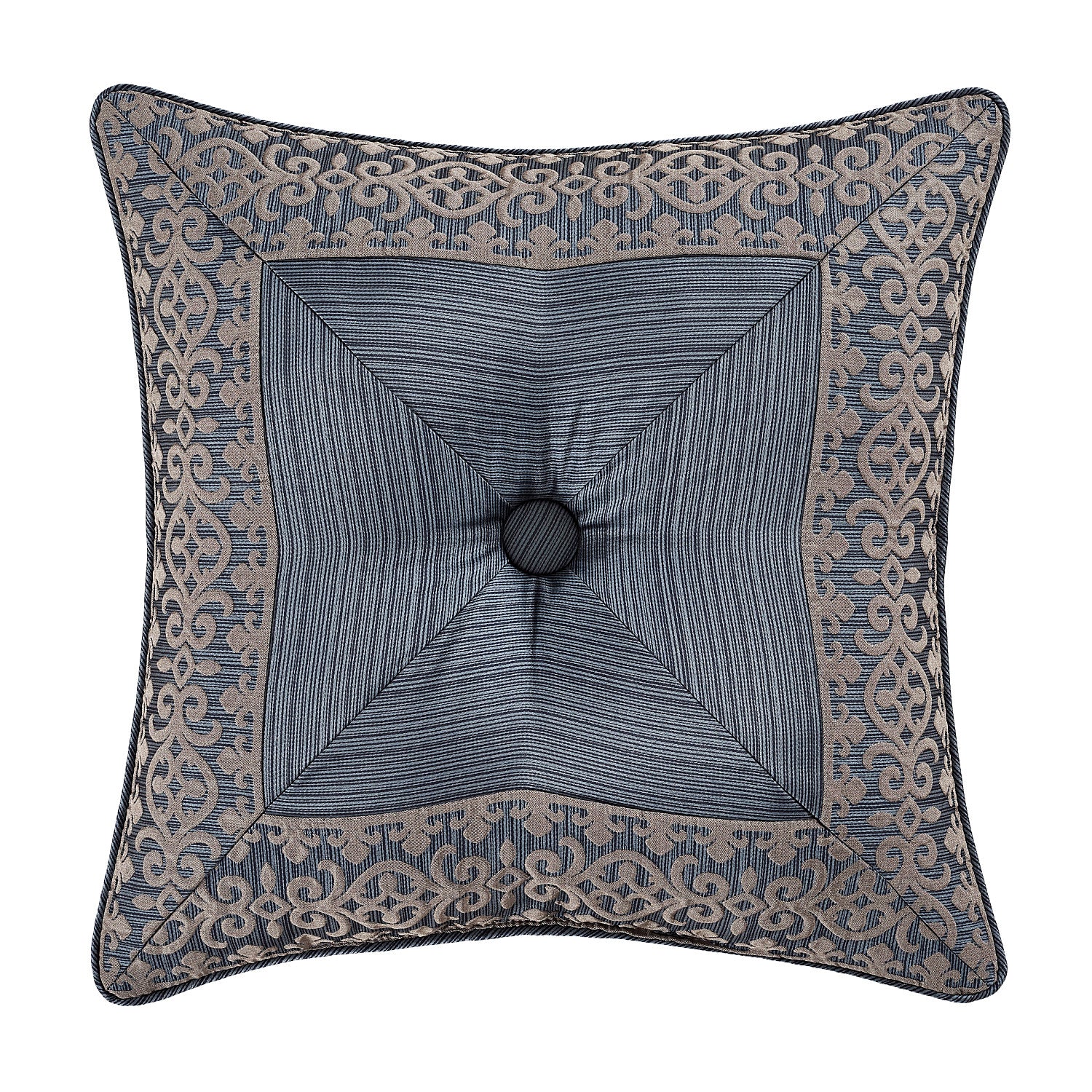 Leah 18 Square Embellished Decorative Throw Pillow Blue