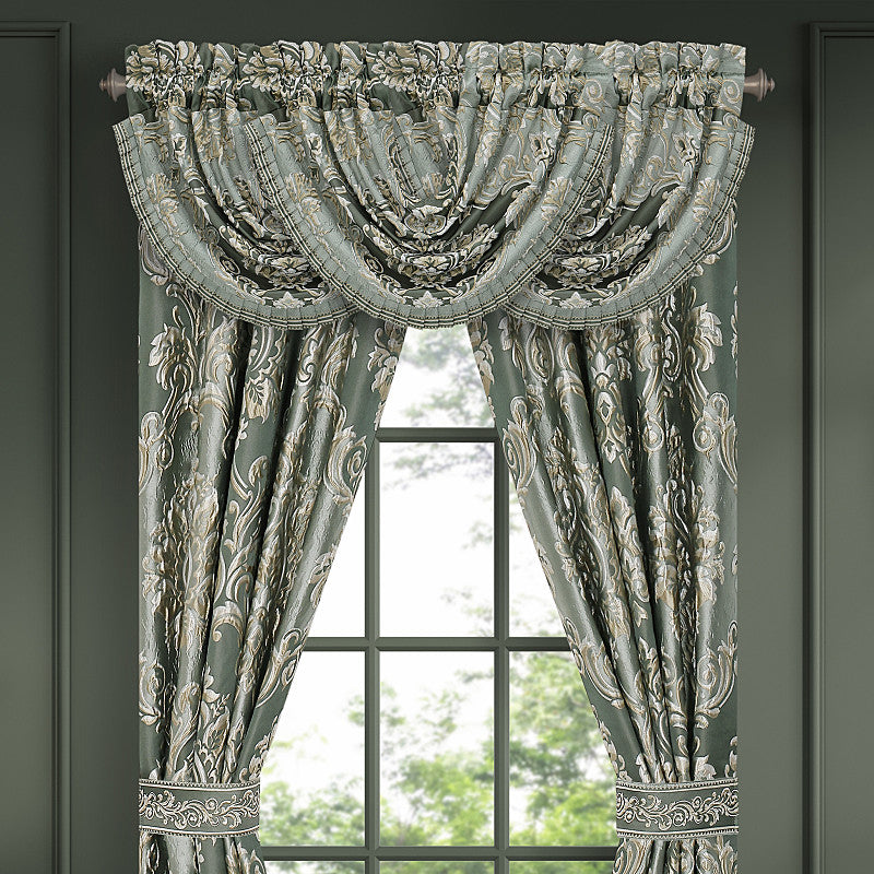 Alina Waterfall Valance – Dusty Teal Damask – J. Queen New York