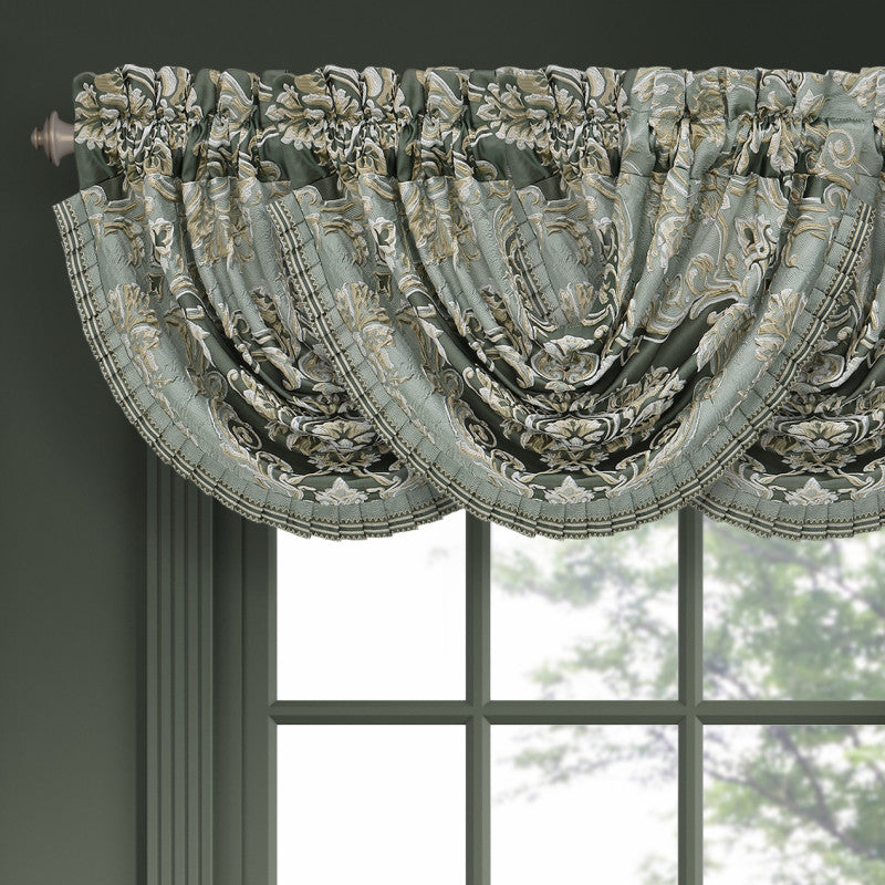 Alina Waterfall Valance – Dusty Teal Damask – J. Queen New York