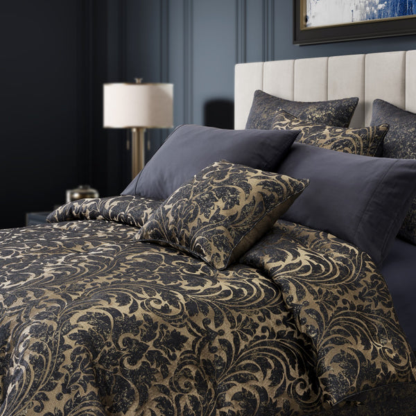 Glimmerstone Indigo Blue & Gold Damask Comforter Set - 4 Piece