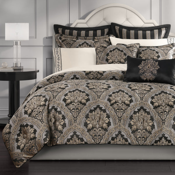 Harriman Black & Gold Traditional Comforter Set with Damask – J