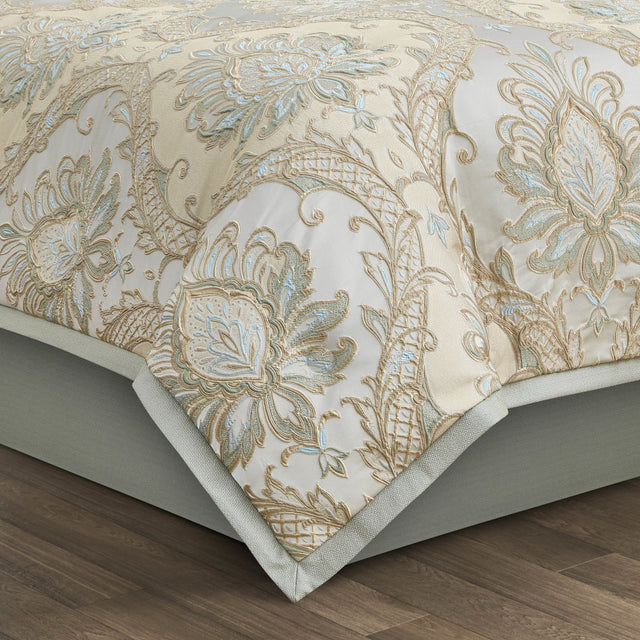 Rita Comforter Set | Woven Damask Bedding in Spa, Sage & Champagne – J ...